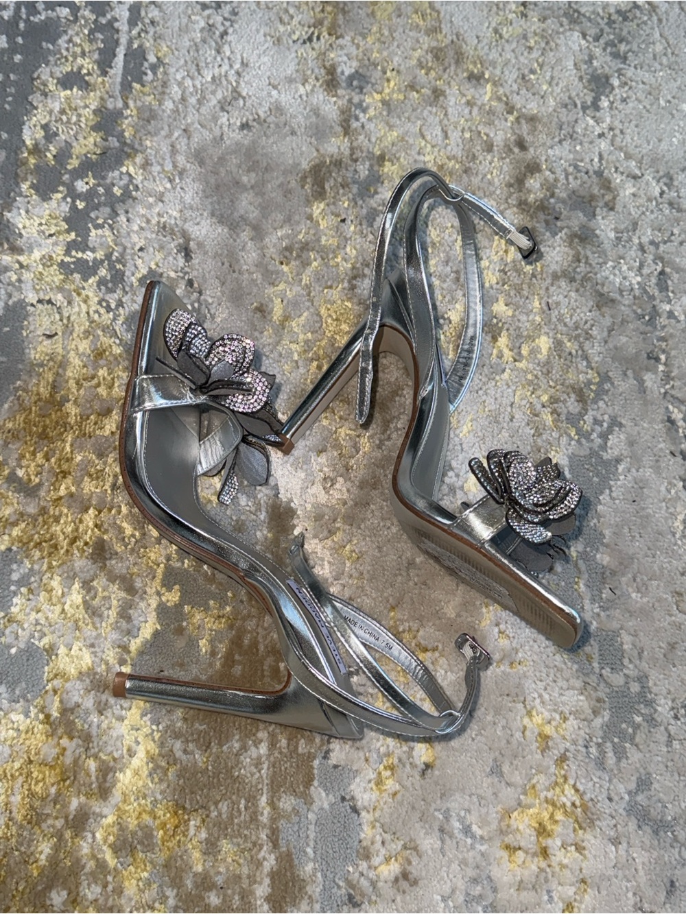 Steve Madden “Ulyana” Silver Crystal Floral Strap Heels - Picture 3 of 5